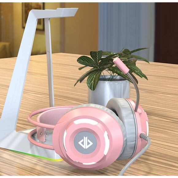 Gaming Headset Surround Sound With Built-in Microphone Noise Cancelling Pink - Picture 3 of 8